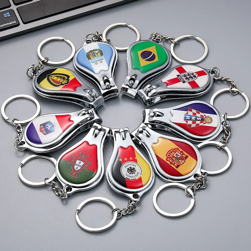 Multi-Function Customise Countries Flag Pattern Key Chain Beer Bottle Opener Keyholder Keyring Nail Clippers  for Home Bar