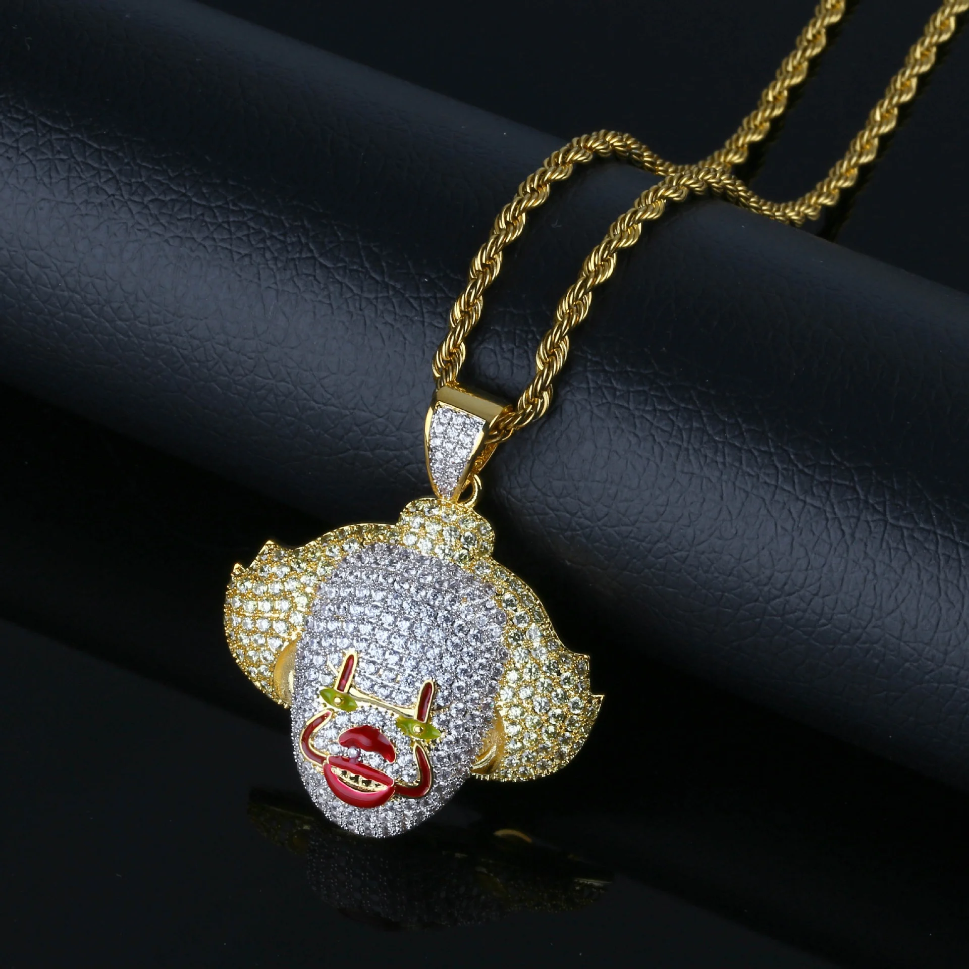 Clown Joker Pendant Necklace Men Iced Out CZ Chains Hip Hop/Punk Gold Silver Color Charms Necklace Jewelry Party Gifts