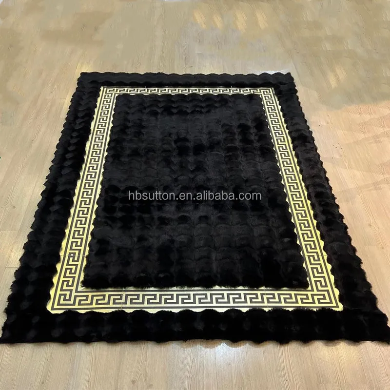 Plush Soft Hallway carpet Faux Leather Corridor Rug Decorative Fluffy Kitchen Black Gold Rug Black Floor Luxury Carpet