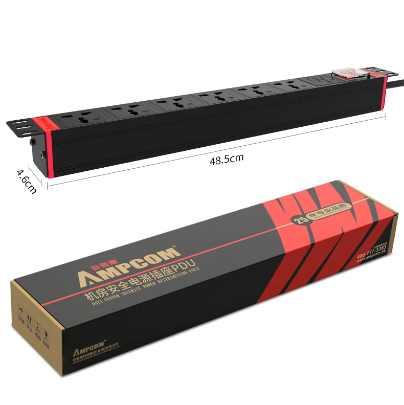  Переключатель удлинителя AMPCOM PDU 6 розеток 220-250 В 10 А медный материал корпус из алюминиевого
