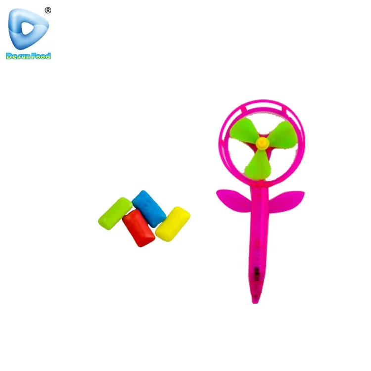 Hot Selling Colorful Windmill Fan Pen Kids Funny Toy Bubble Gum Candy