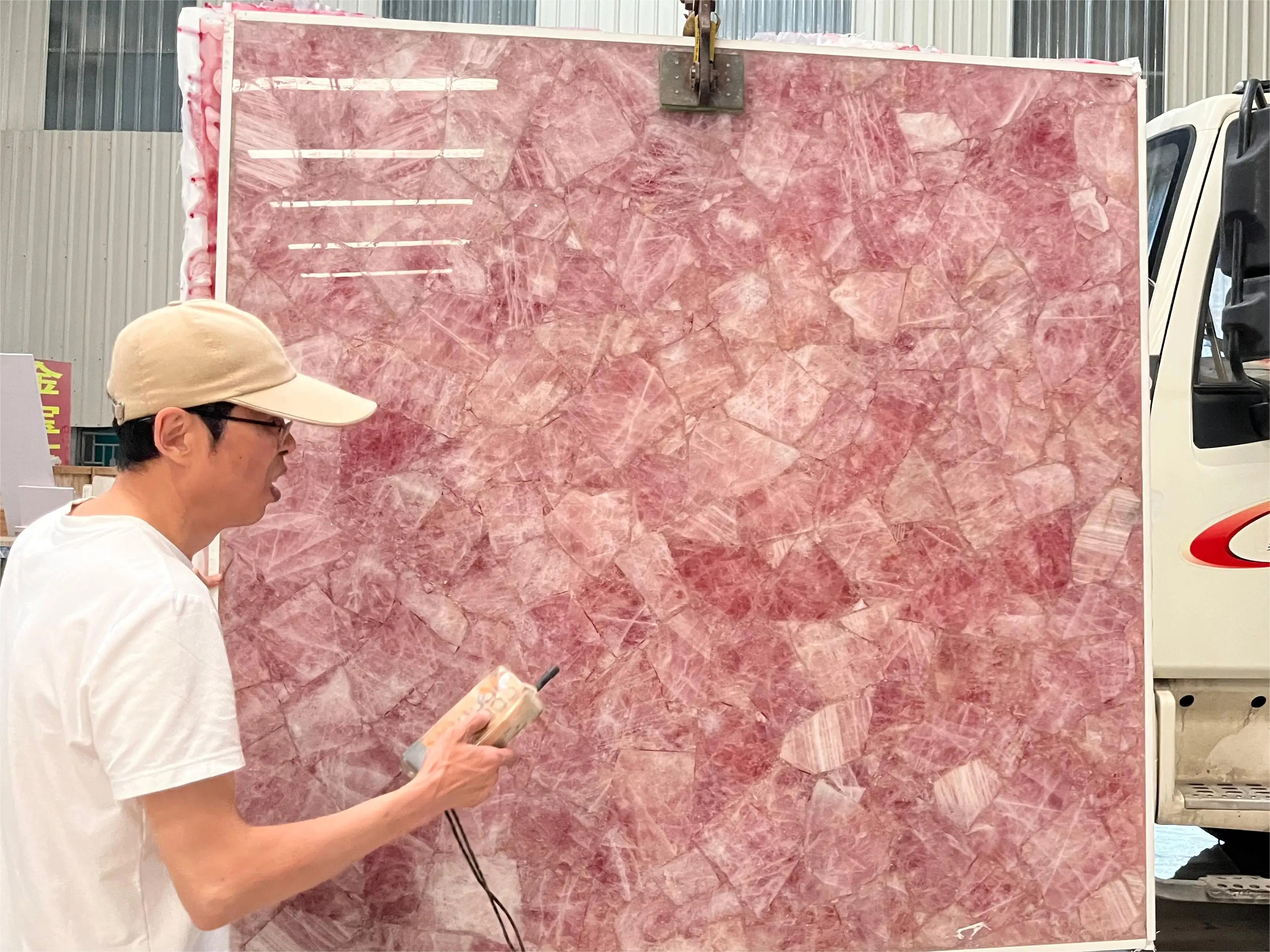 Rose Crystal Quartz Semiprecious Slabs ( 20 mm Full Body Stone)natural Stone
