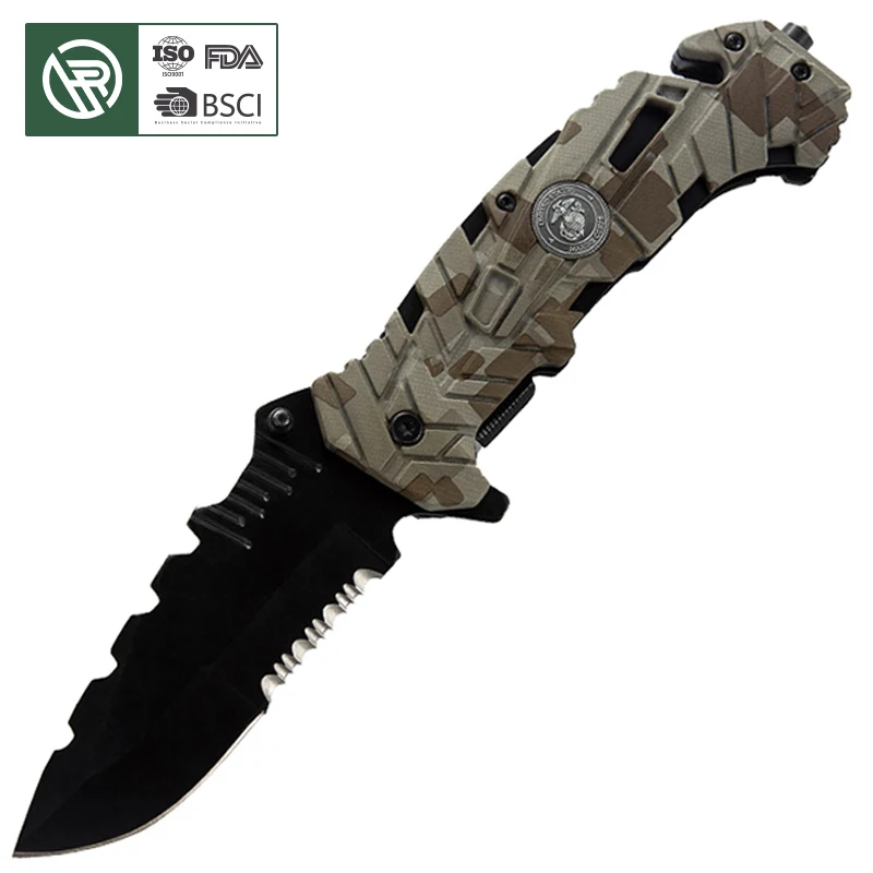 Free Sample Camo Plastic Handle Pocket Hunting Camping Backpacker Folding Knife Outdoor EDC Serrated Blade Survival Rescue Knife