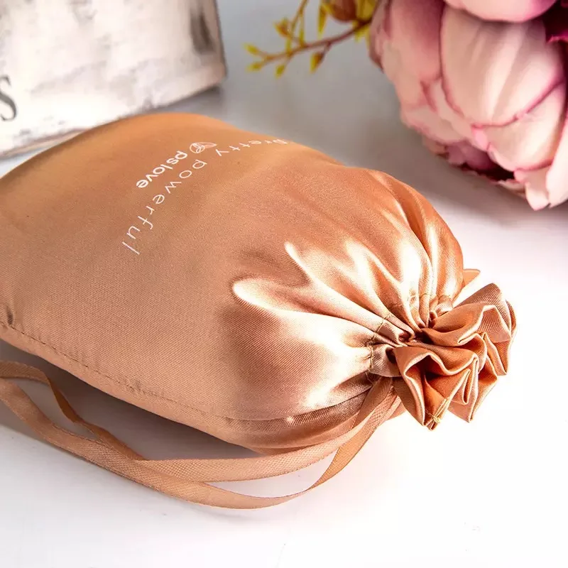 Wig satin bag packaging Promotional Pouches drawstring Satin bundle hair satin bag