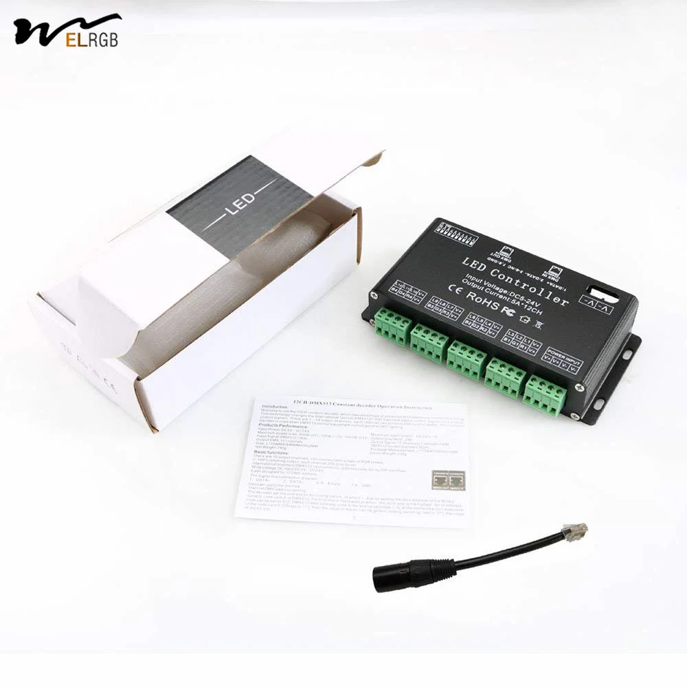 12-канальный DMX декодер RGB Светодиодные полосы контроллер dmx512 диммер драйвер DC5V-24V светодиодный модуль света