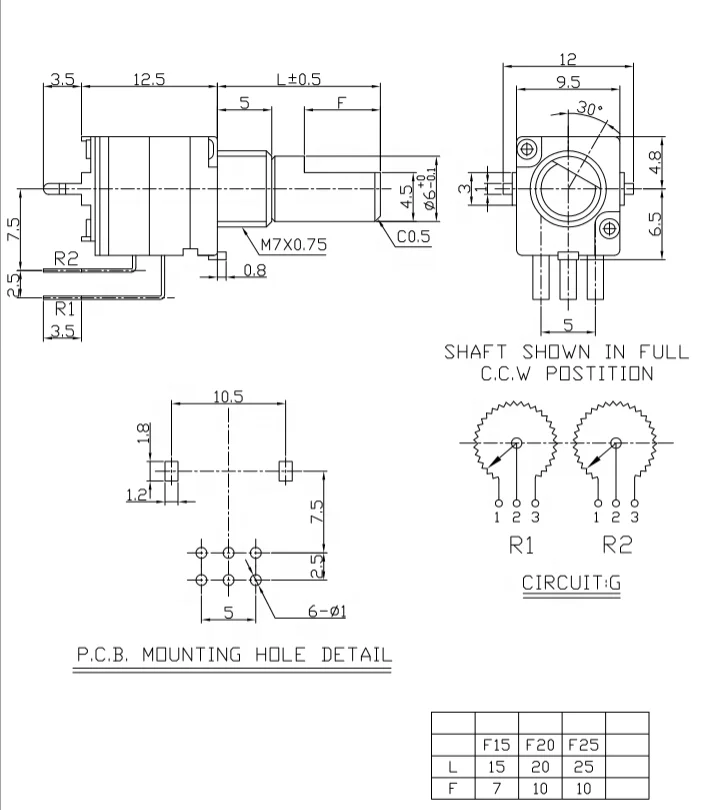 9mm PCb mount vertical potentiometer with push rotary switch
