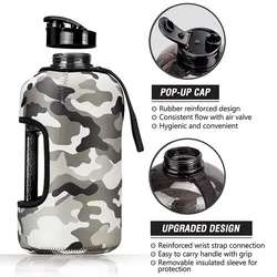 2.2L Half Gallon Gym Customized Sleeve Bodybuilding Bpa Free Big Sports Water Bottle With Case
