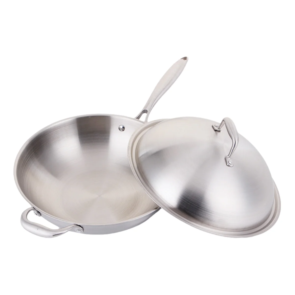 Tri-Ply Stainless Steel Non-Stick Stir Fry Wok Pan Scratch-Proof Cookware Durable Pot