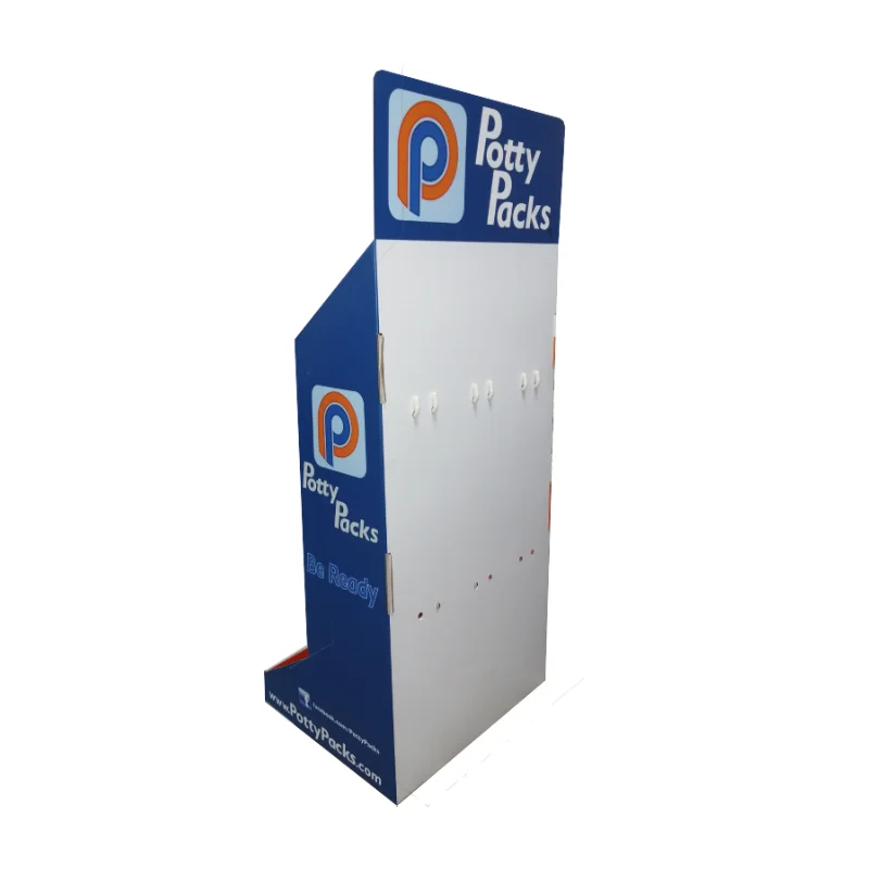 Custom Corrugated Paper Card Cardboard POP Counter With Peg Hooks Display Stand