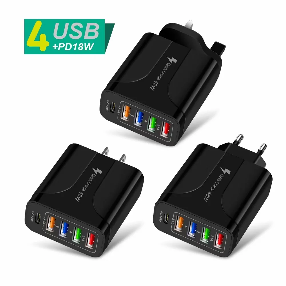 PD 48W Fast Charging For All Phone Quick Charging Multi-Ports Charging Head PD+4USB Ports Adapter