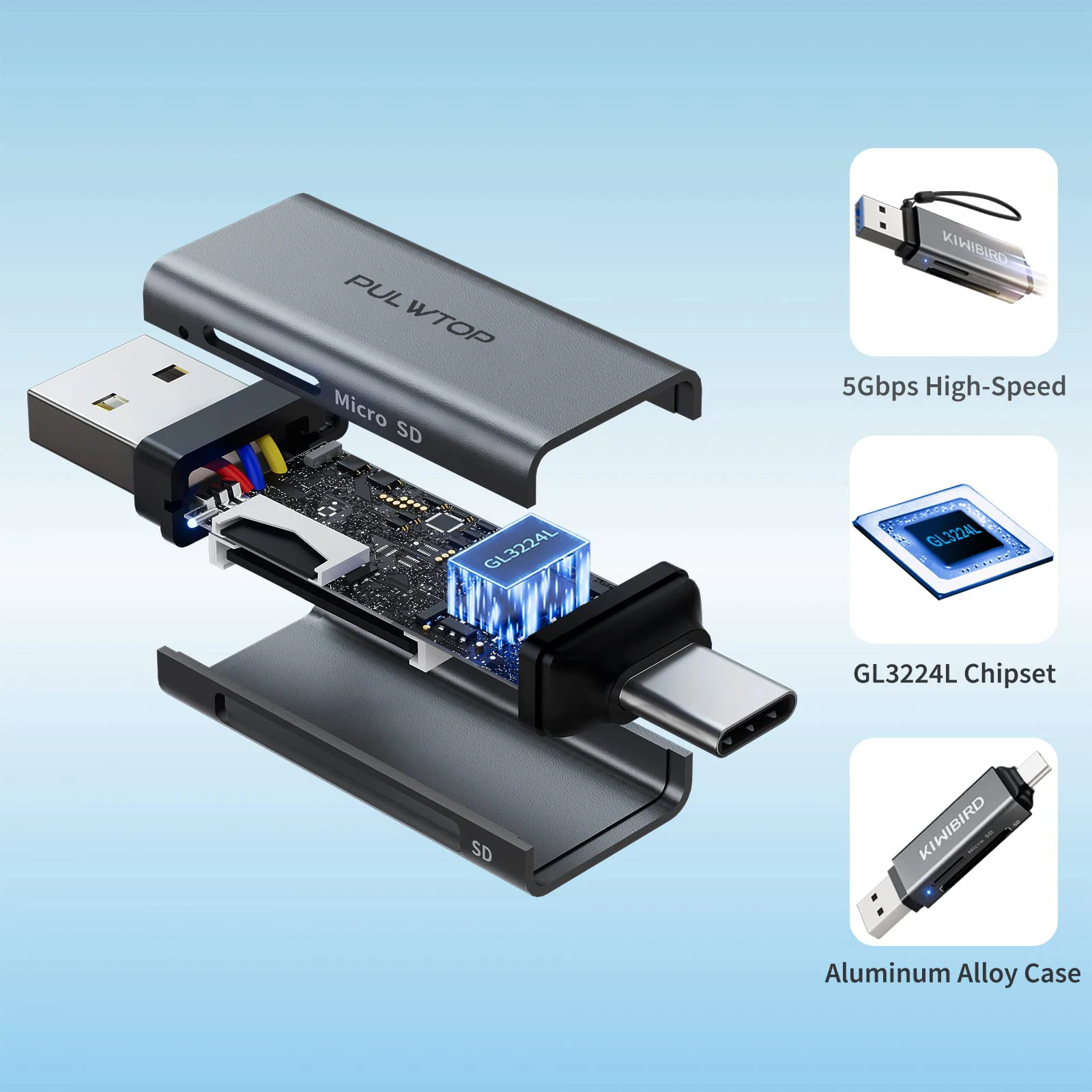 PULWTOP all in 1/all in one/3 in 1 Usb 3.0 Card Reader High Speed SD TF Type C USB C USB OTG Card Reader for Laptop