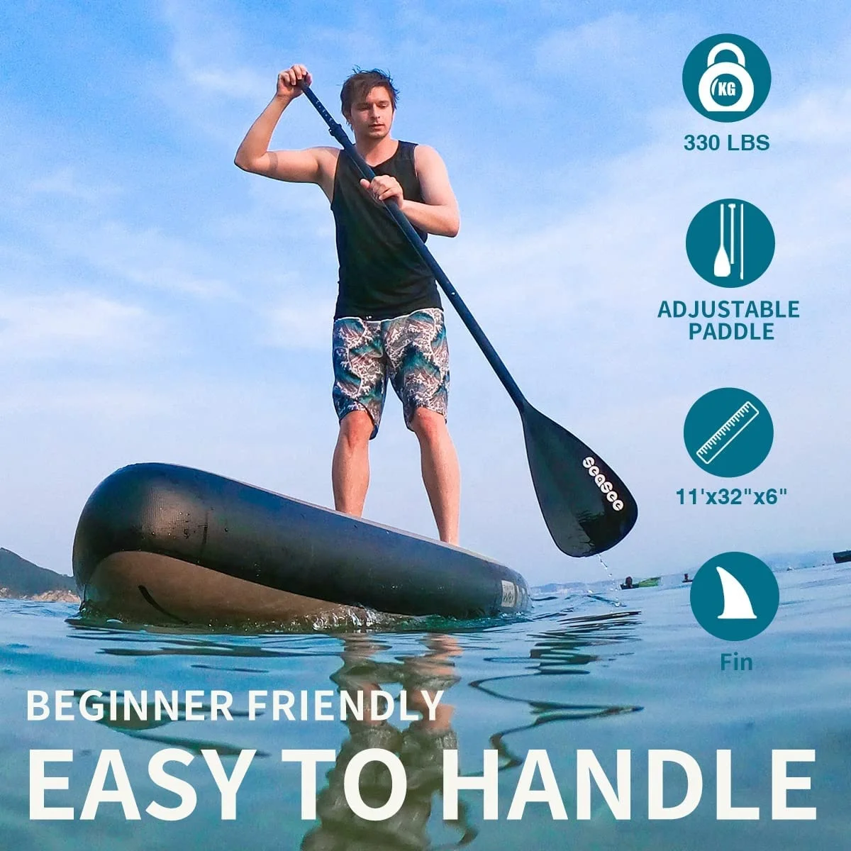 Youth and Adults Beginner Inflatable Paddle Board Game Body SUP for Ocean Waters