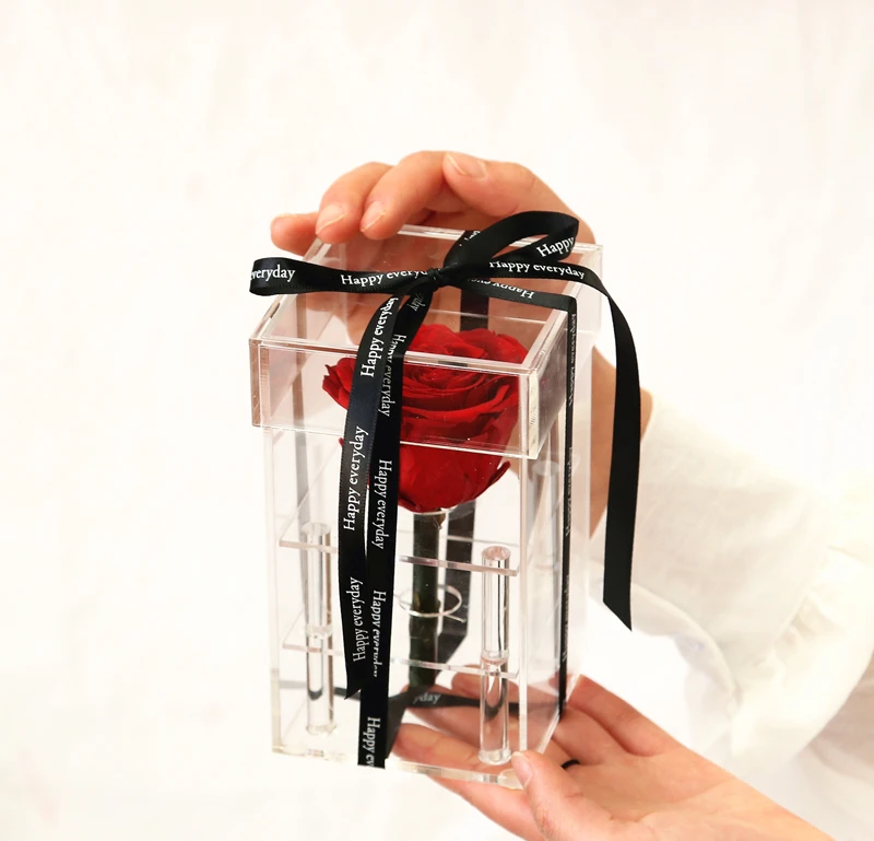 Every Love Clear Single Rose Acrylic Flower Box Customized For Valentine Day