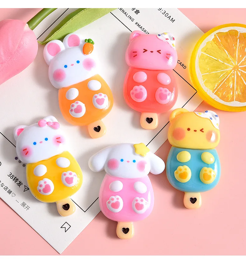 HENGXIN Hot Selling DIY Ornaments Accessories 3D Mini Multicolor Animal Ice Cream Resin Charms For Slime Filler Handcrafts
