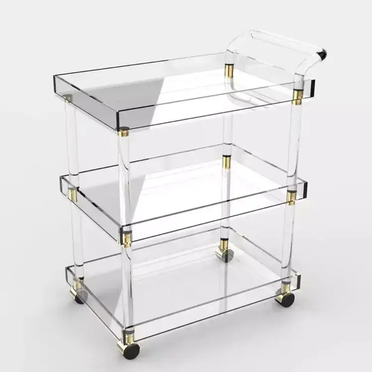 Custom Acrylic Bar Cart Transparent Acrylic Serving Trolley For Home /Hotel /Restaurant