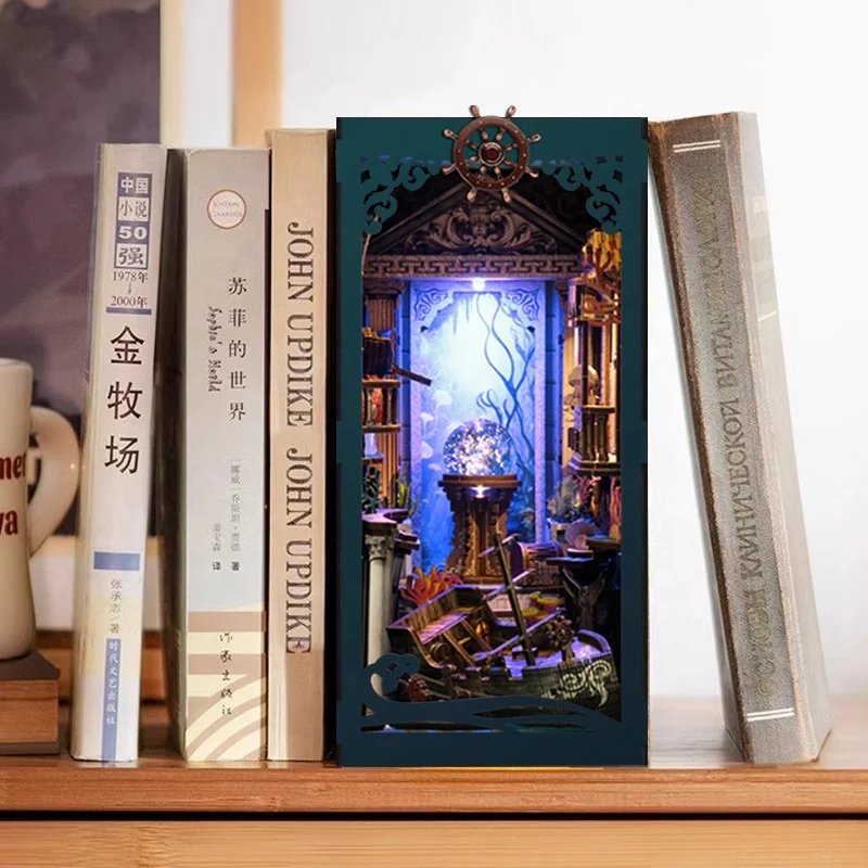 Eco-friendly seabed story book nook city UV printing custom LED light 3D wooden puzzle book nooks