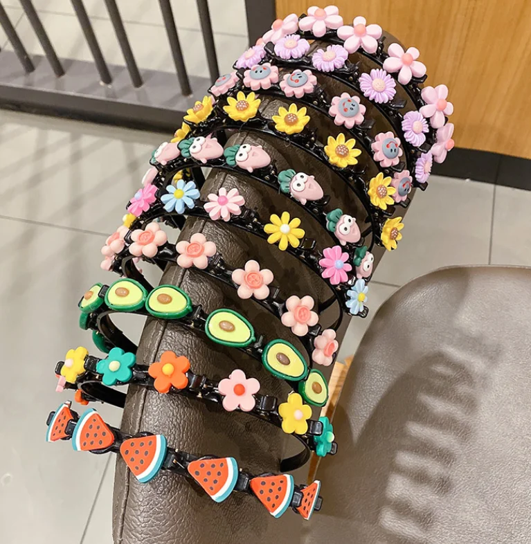 Girl Sweet Princess Hairstyle Hairpin Double Layer Cartoon Headbands with Clips Twist Plait Hair Tools Fashion Headbands for Kid