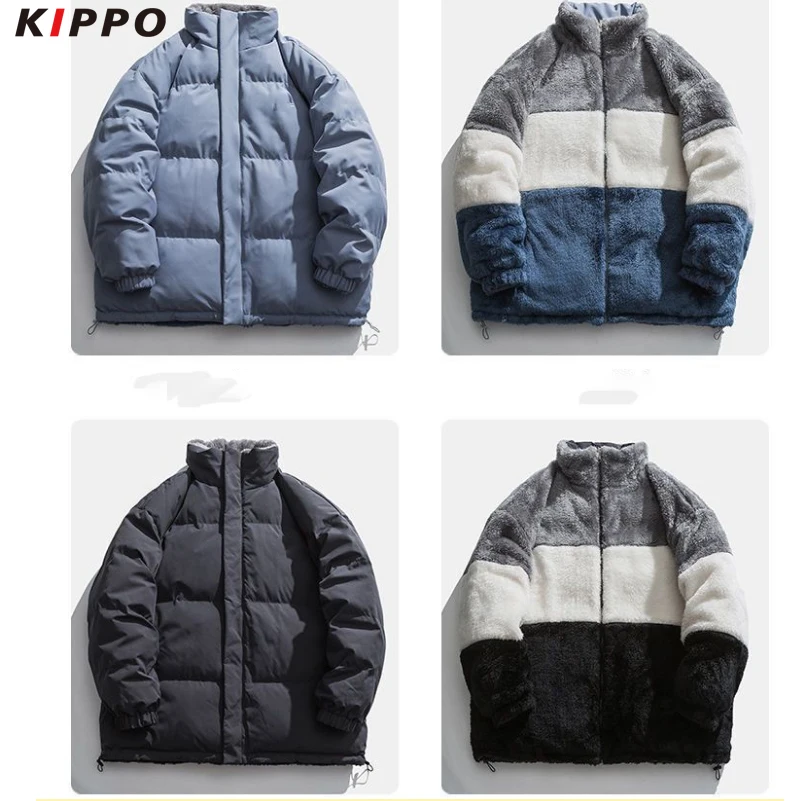 Unisex sports winter jacket Reversible padding jacket   stand-up collar  thickened down  shepra  fleece coat reversible jackets