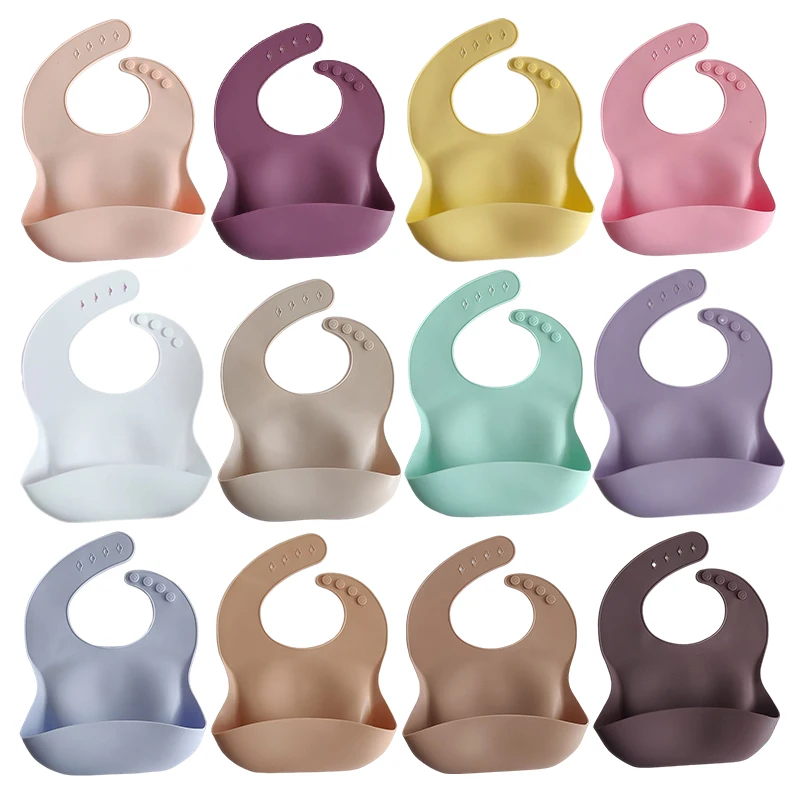 OEM custom BPA Free Food Grade Foldable Waterproof Weaning Bibs Easy Clean Baby Eating Bibs Silicone Feeding Bibs