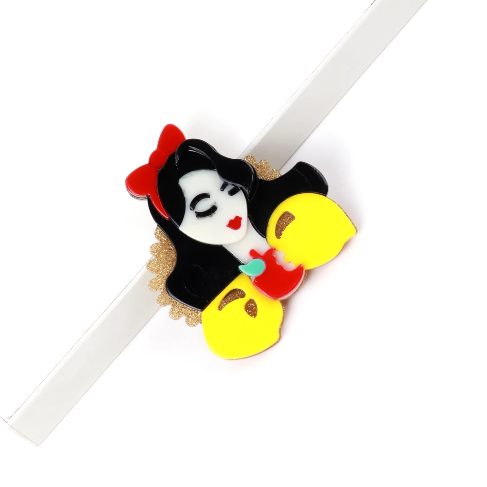 New Creative Personality Lovely Princess Beautiful Black Long Hair Girl Clothing Custom Acrylic Brooch For Women