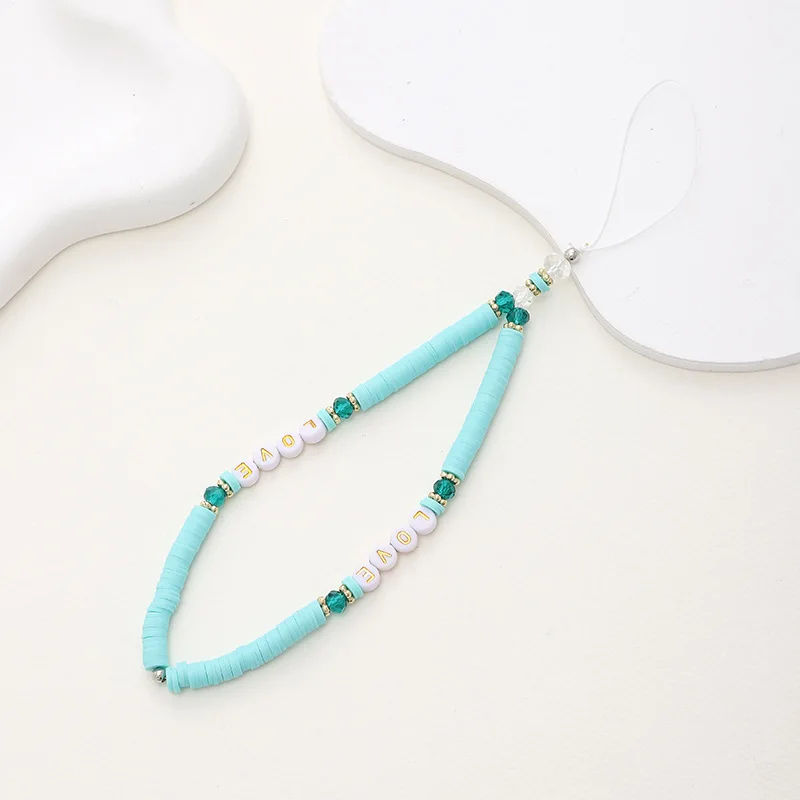 Цепочка для телефона из полимерной глины очаровательное сердце украшение жемчужное ремешок мобильного с бусинами