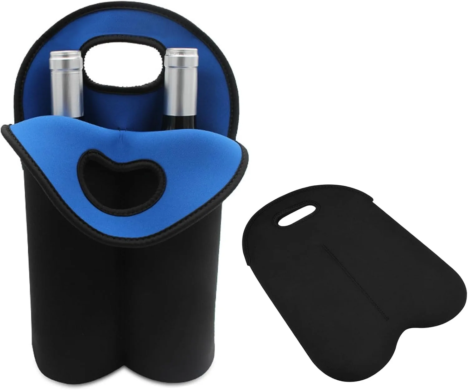 Two Bottle Insulated Neoprene Wine Water Bottle Holder Wine Carrier Tote Bag  Case For Travel With Secure Carry Handle