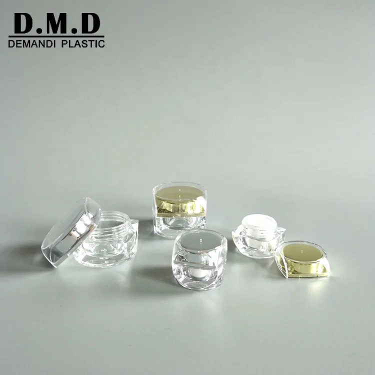 Custom logo empty plastic 10grams 5 grams 10ml 10 ml small square cosmetic jar with golden silver lid