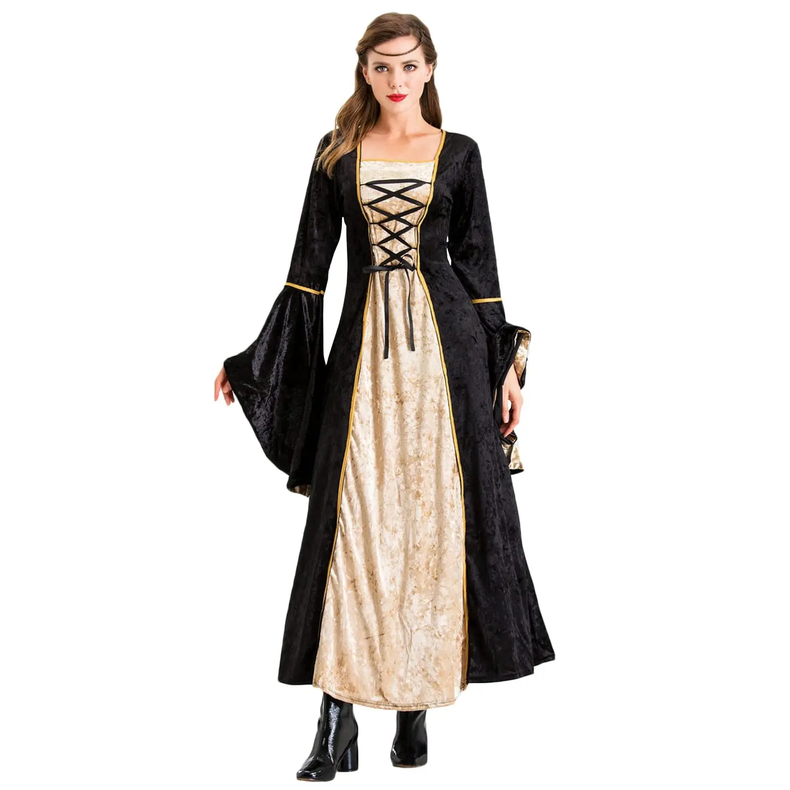 European Retro Medieval Dark Green Aristocratic Court Dress Adult Halloween Costumes Witch Costumes