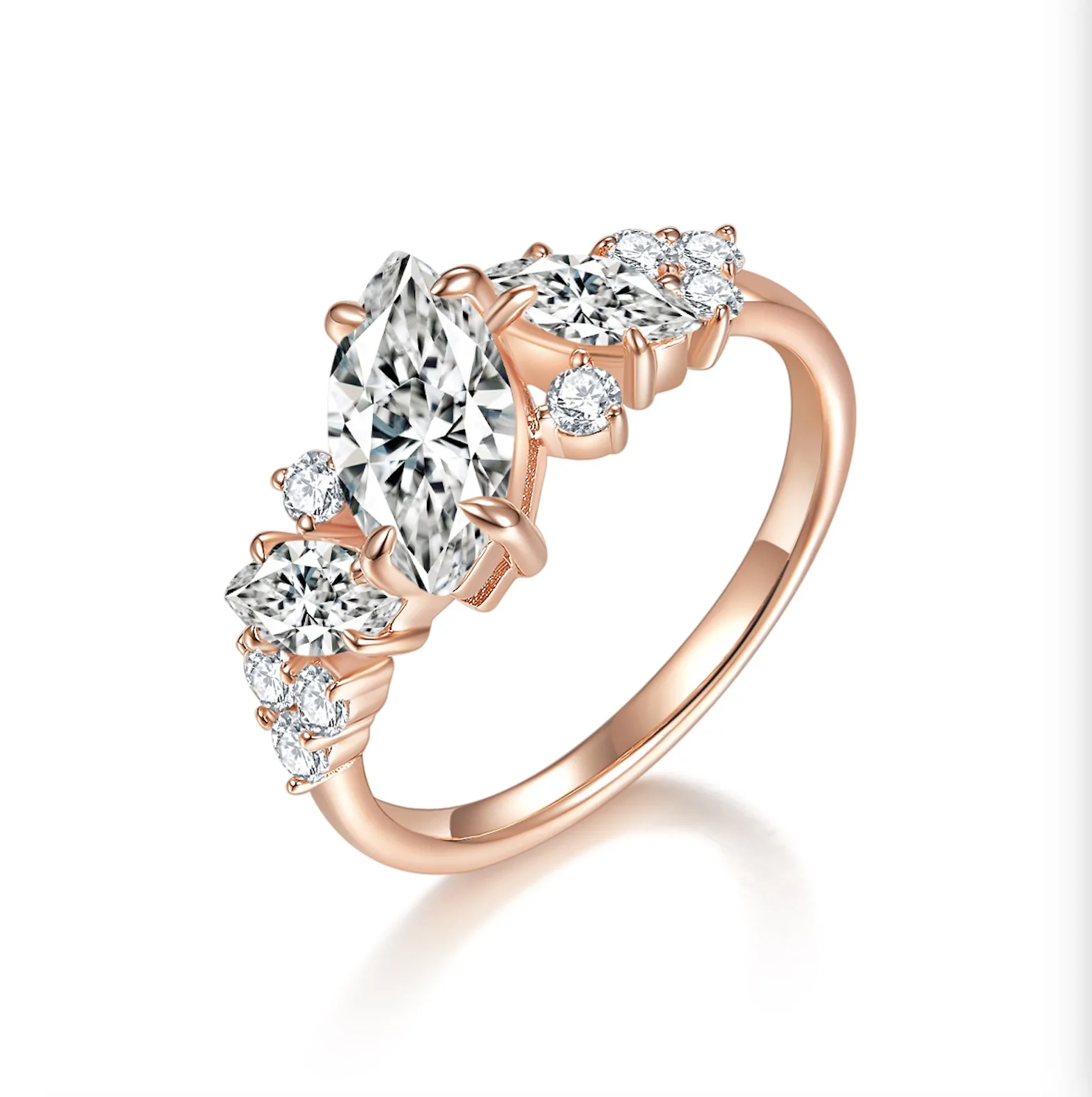 Women Rings Factory Price Customized 925s Sterling Silver 18K Rose Gold Plated Marquise Moissanite Ring