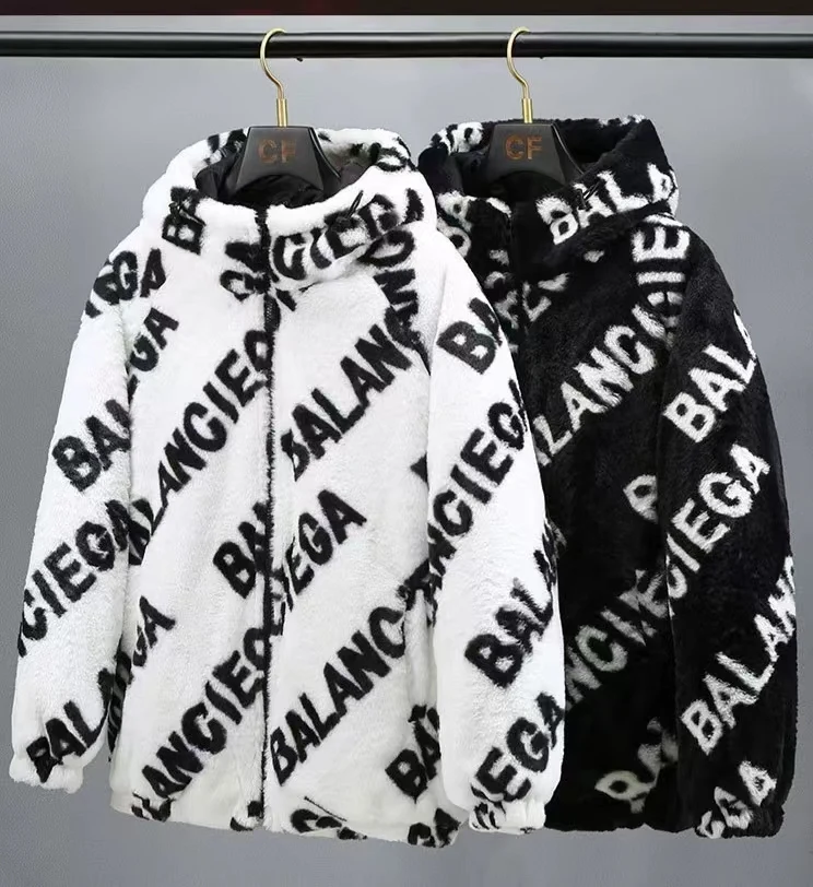 Winter new style plush coat cotton-padded jacket warm loose all-matching fashion letter pattern thicken hooded coat