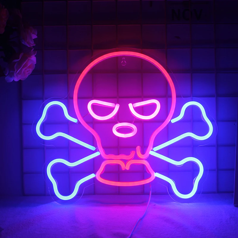 Skull Design Cool Neon Sign LED Wall Hanging Art Funny USB Switch Neon Night Lamps For Halloween Bar Club Room Decor Neon Lights