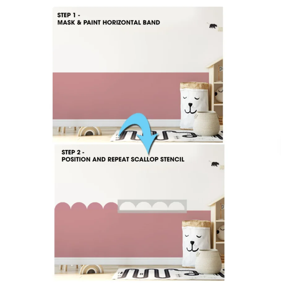 Scallop Border Wall Stencil Nursery Room Decor Reusable Decor Stencils for Wall Painting