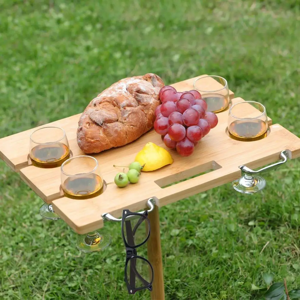 
Portable and Foldable Bamboo Wine and Snack Table for Picnic Outdoor 
