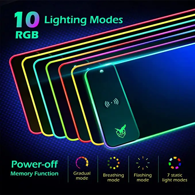 Нескользящее резиновое основание Беспроводная зарядная панель RGB светодиодный игровой коврик для мыши Компьютерная клавиатура Коврик игр MacBook ПК