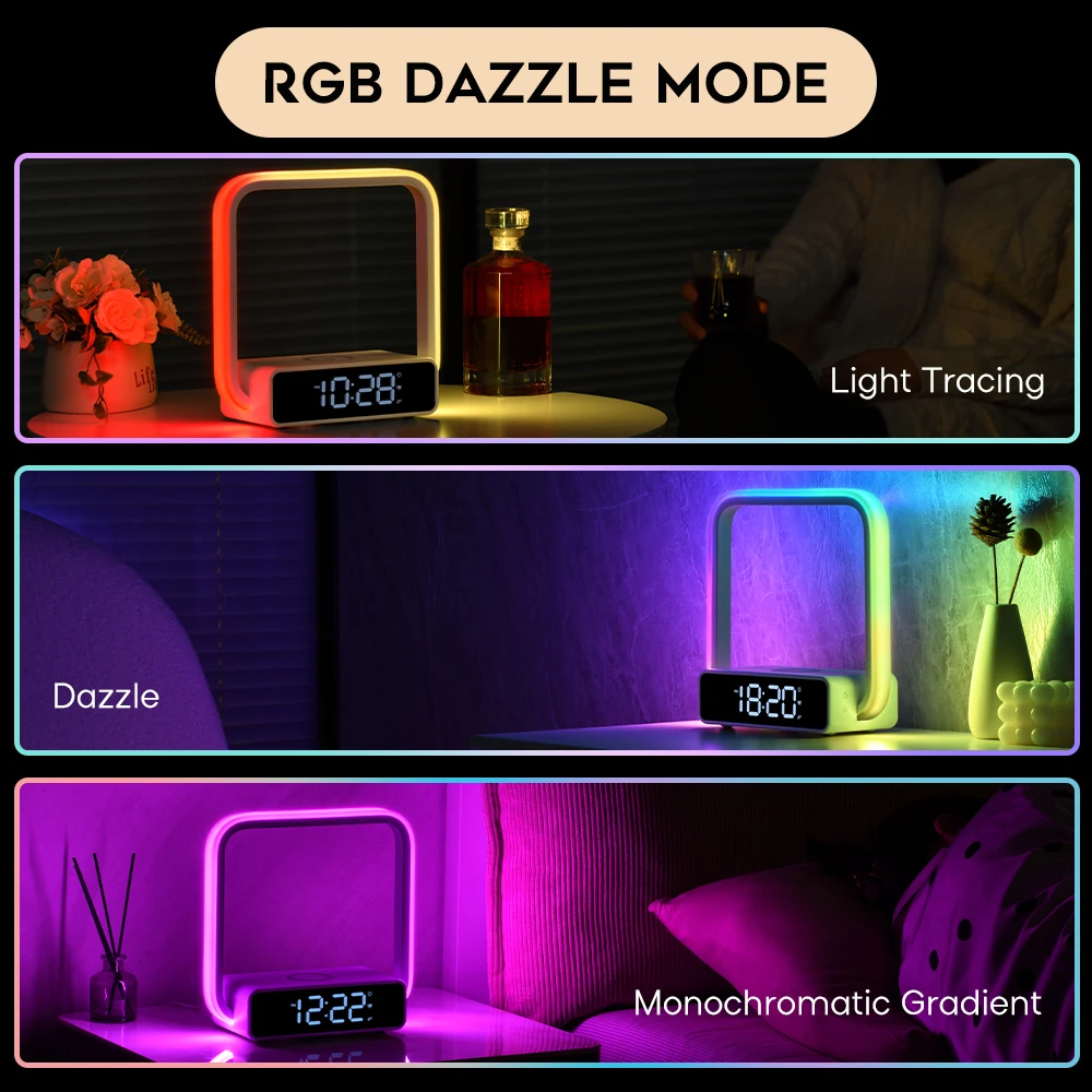 Touch sensor mood Light rgb atmosphere smart desk alarm clock wireless charger portable led night stand bedside table lamp