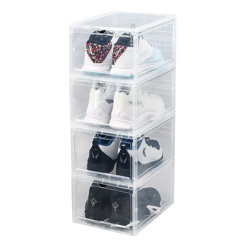Clear Magnet Plastic Shoe Boxes Drop Front Shoe Storage Box Acrylic custom transparent display shoe boxes stackable organizer