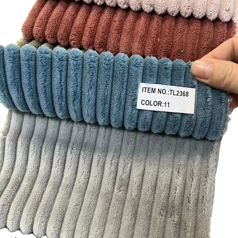 popular Chinese manufactory stripe 100% polyester velvet sofa fabric upholstery chair cover blanket fabric thick soft