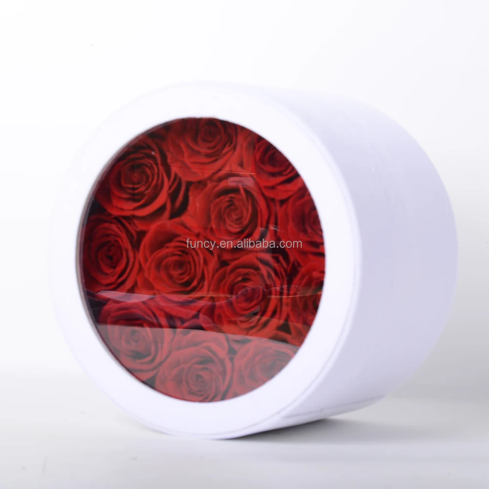 Customized High Quality Luxury Dome Shaped Preserved Roses Round Paper Flower Gift Box
