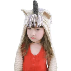 Cheap Factory Price Cotton Hat Crochet Baby Winter Hats Unicorn handmade knitted hat scarf