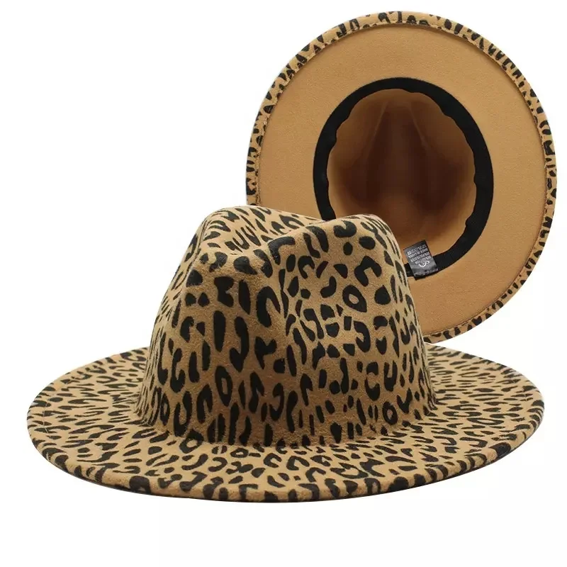 Hot Sale Leopard Print Trilby Men Women Fashionable Flat Jazz Hat 7cm Wide Brim Felt Fedora Hats