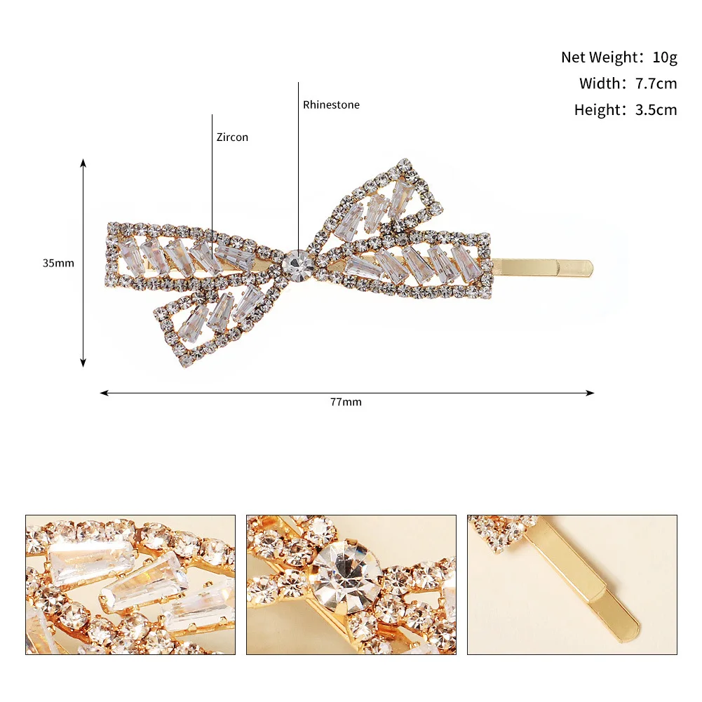 Lady Crystal Sparkling Bowknot Hairpins Wedding Jewelry Rhinestone Hair Clip Crossed Zircon Full Diamond Hair Pin Accesorios Mujer