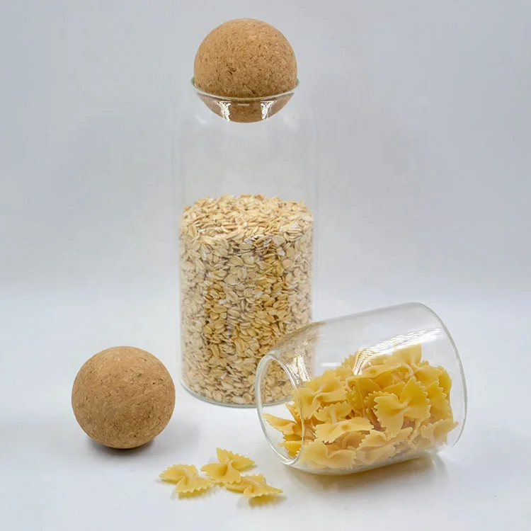 Borosilicate Wide Mouth Glass Storage Jars With Round Wooden Cork Lids Bottle