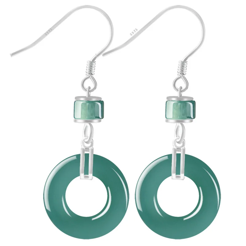 Fashion Jewelry A Type Natural Blue Jadeite Hoop Donut With White Topaz S925 Sterling Silver Earrings