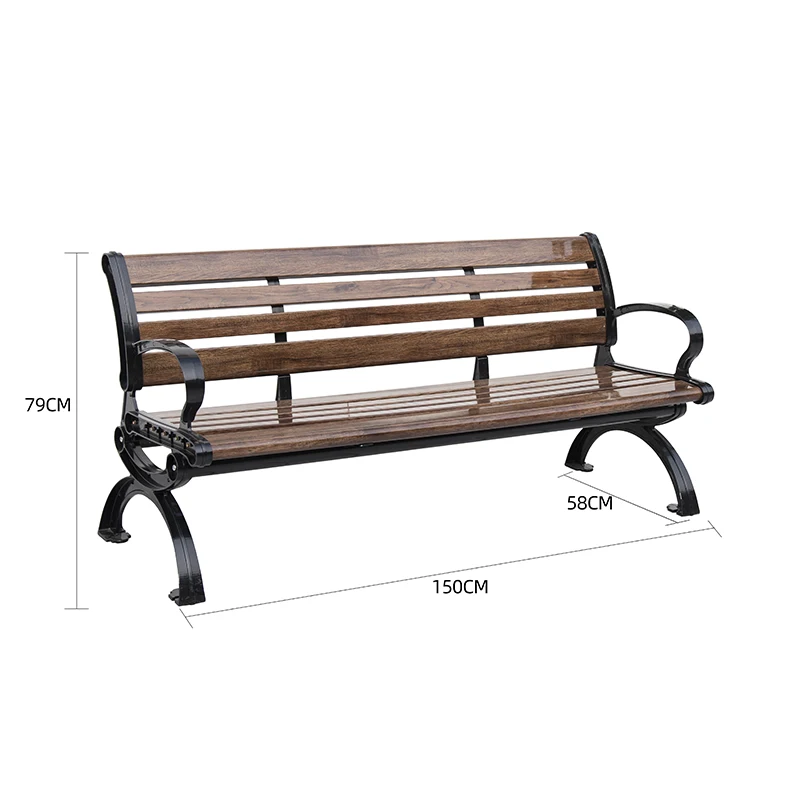 Simple Style Outdoor Garden Bench Park Courtyard Patio Porch Chair Cast Aluminum Plastic-Wood Love Seat