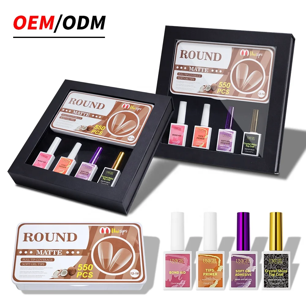 Unigel Hot Sale Press On Nail Gel Glue Super Adhesive Tips Soft Gel Polish Set Combo Box
