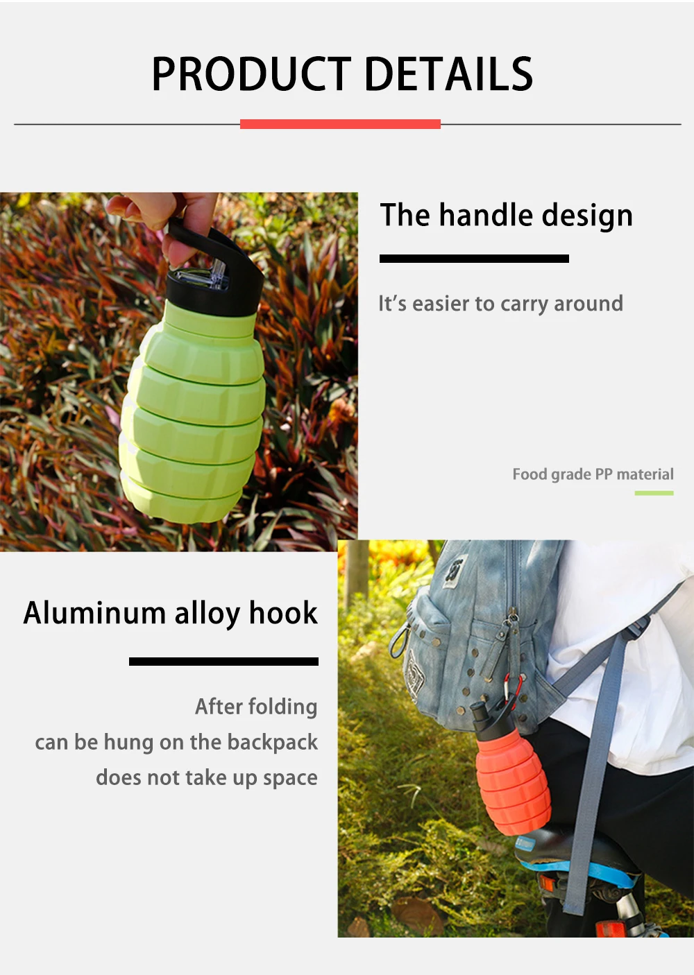 Walcold Portable Army Green Camouflage Collapsible Foldable 580ml Grenade Shape Silicone Water Bottle