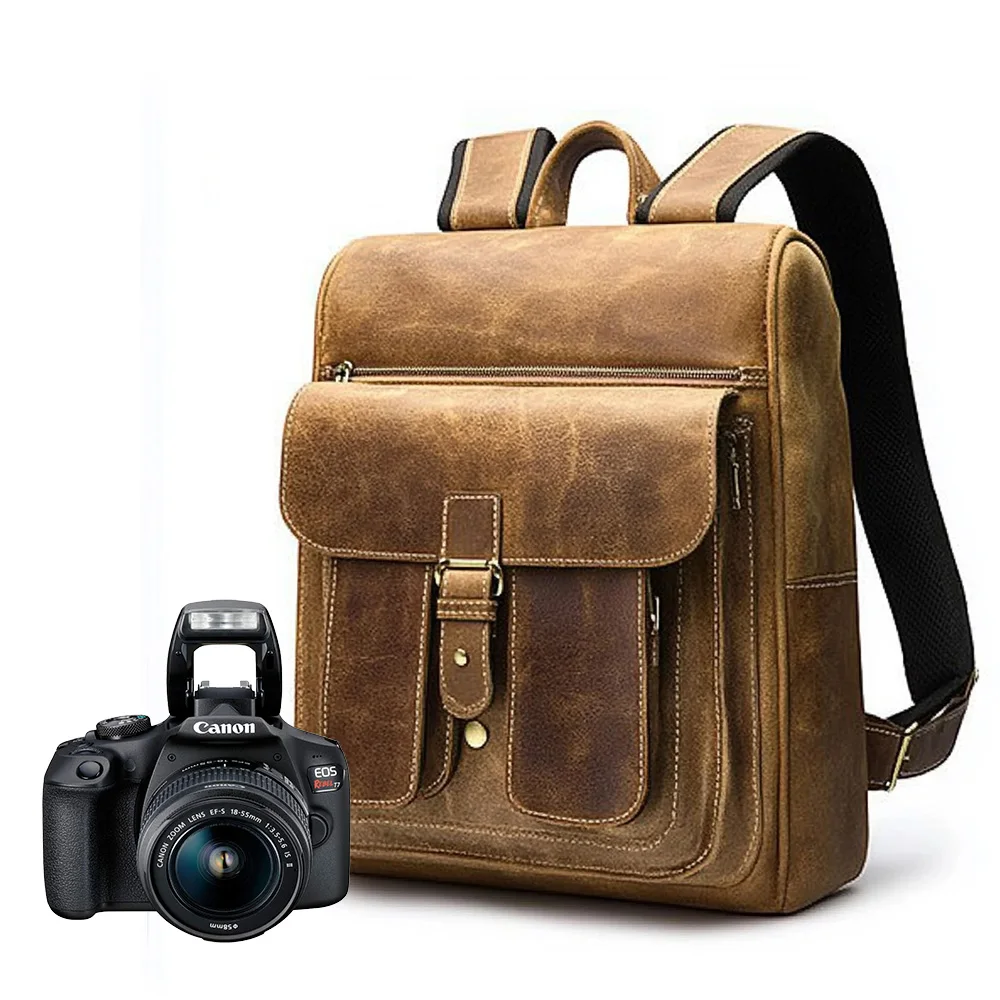 Custom Multifunction Large Capacity highly durable waterproof travel genuine leather camera lens backpack for photography