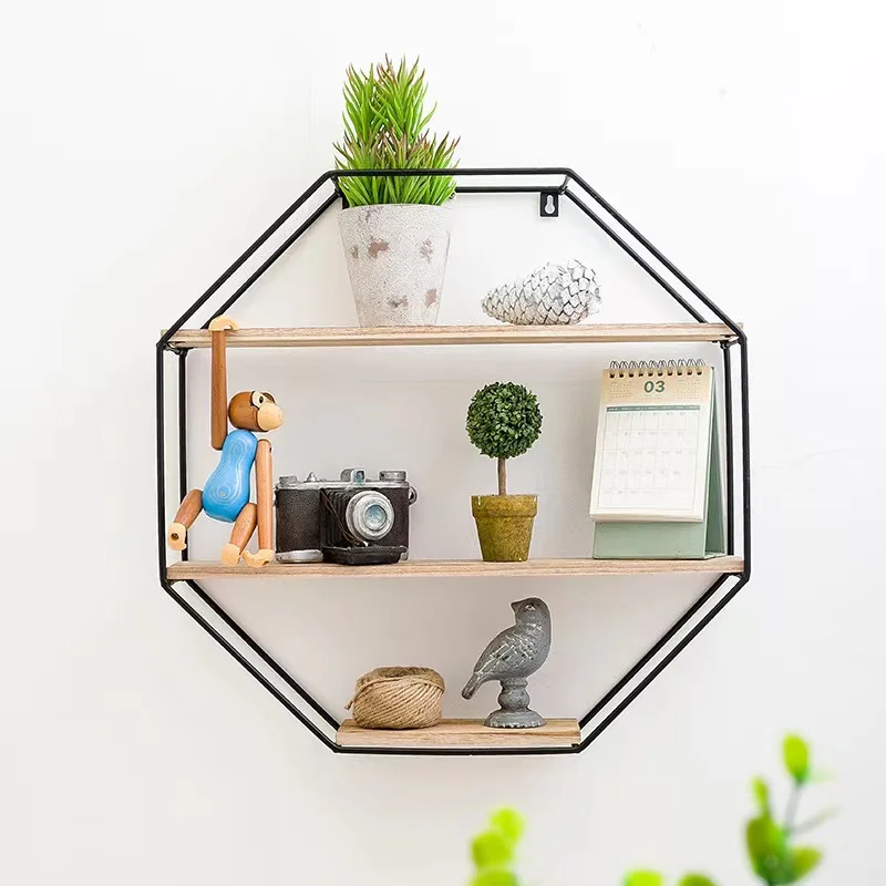 Nordic metal home decor shelf custom size high quality metal wire bracket wall mount shelf for storage