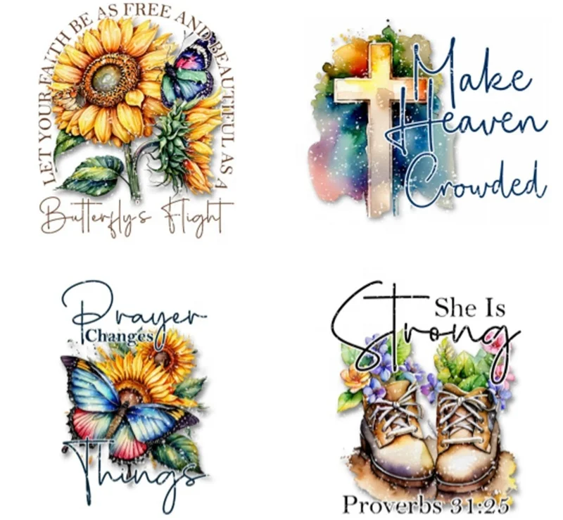 Wholesale Jesus Cross Christ DTF God  Floral Religious Faith Motivational Spirit Iron On Christian DTF Transfer  Verses Sticker