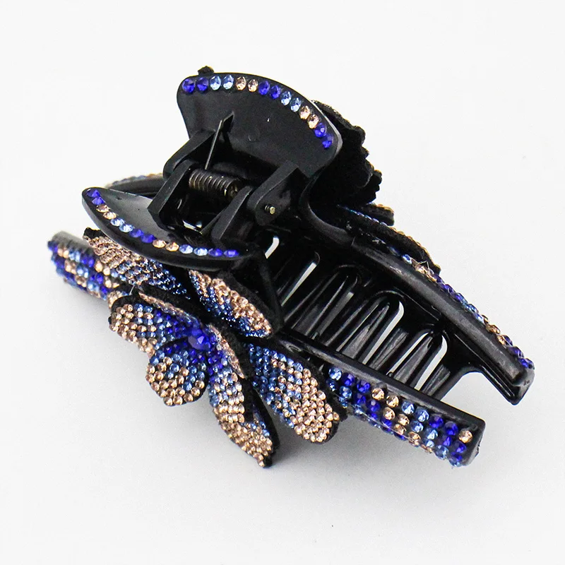 New Design Women Luxury Rhinestone Flower Hair Claws Hair Crab Hairpins Ladies Large Size Ponytail Hair Clips Fashion